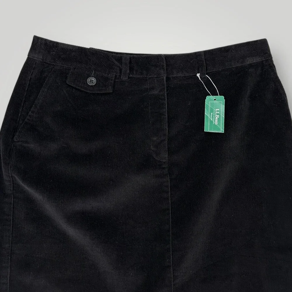 NEW LL Bean Skirt Womens 10 Black Bayside Stretch Cord Classic Fit Corduroy Knee